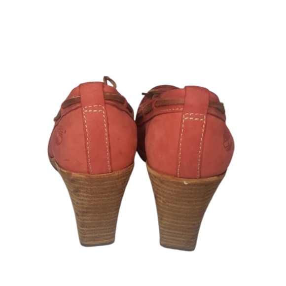 Timberland Coral Red Leather Wedge Heel Boat Shoes Size 6.5M - Picture 7 of 11